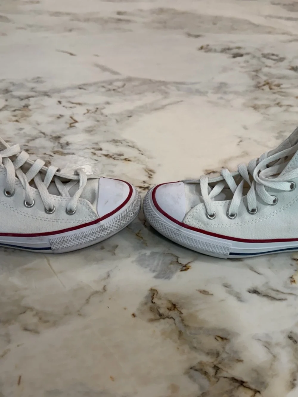 Converse Kids High-Top Canvas Sneakers in White with Red Stripe